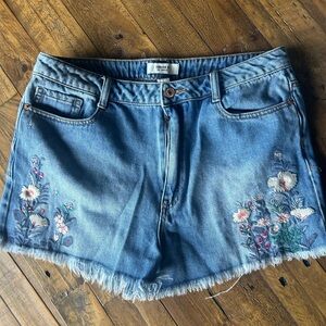 Forever 21 Blue Floral Embroidered Jean Shorts